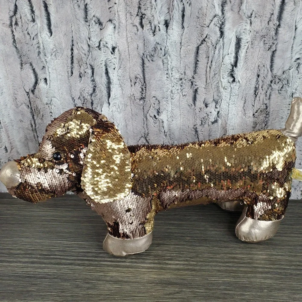 Dan Dee Metallic Flip‎ Sequin Daschund Wiener Plush Dog (BRONZE GOLD) 18